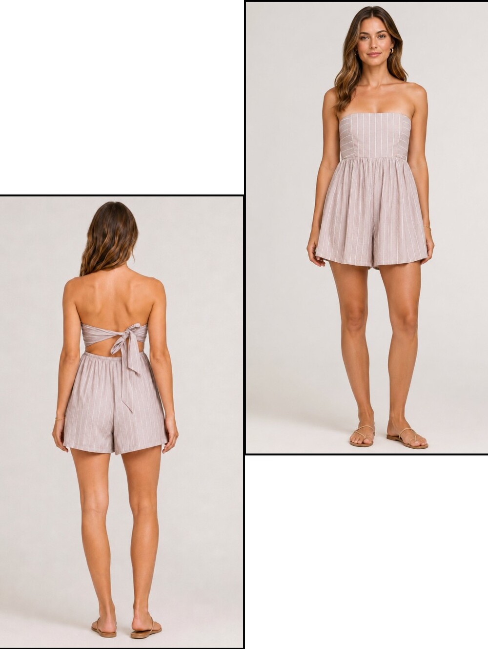 Ultra Flirt Women's Strapless Beige Pinkish Stripe Shorts Romper Size XS